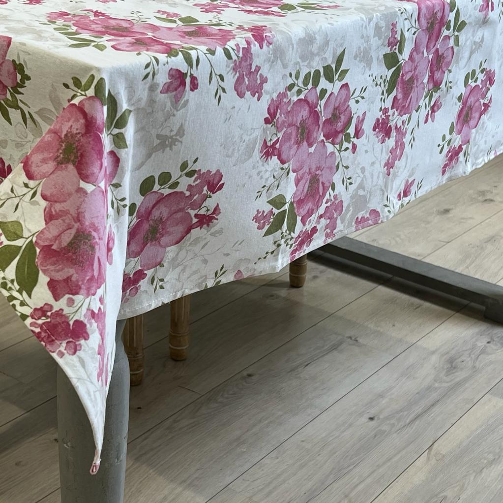 Tovaglia miros “Fiori rosa 140x180cm rosa in cotone stile primavera