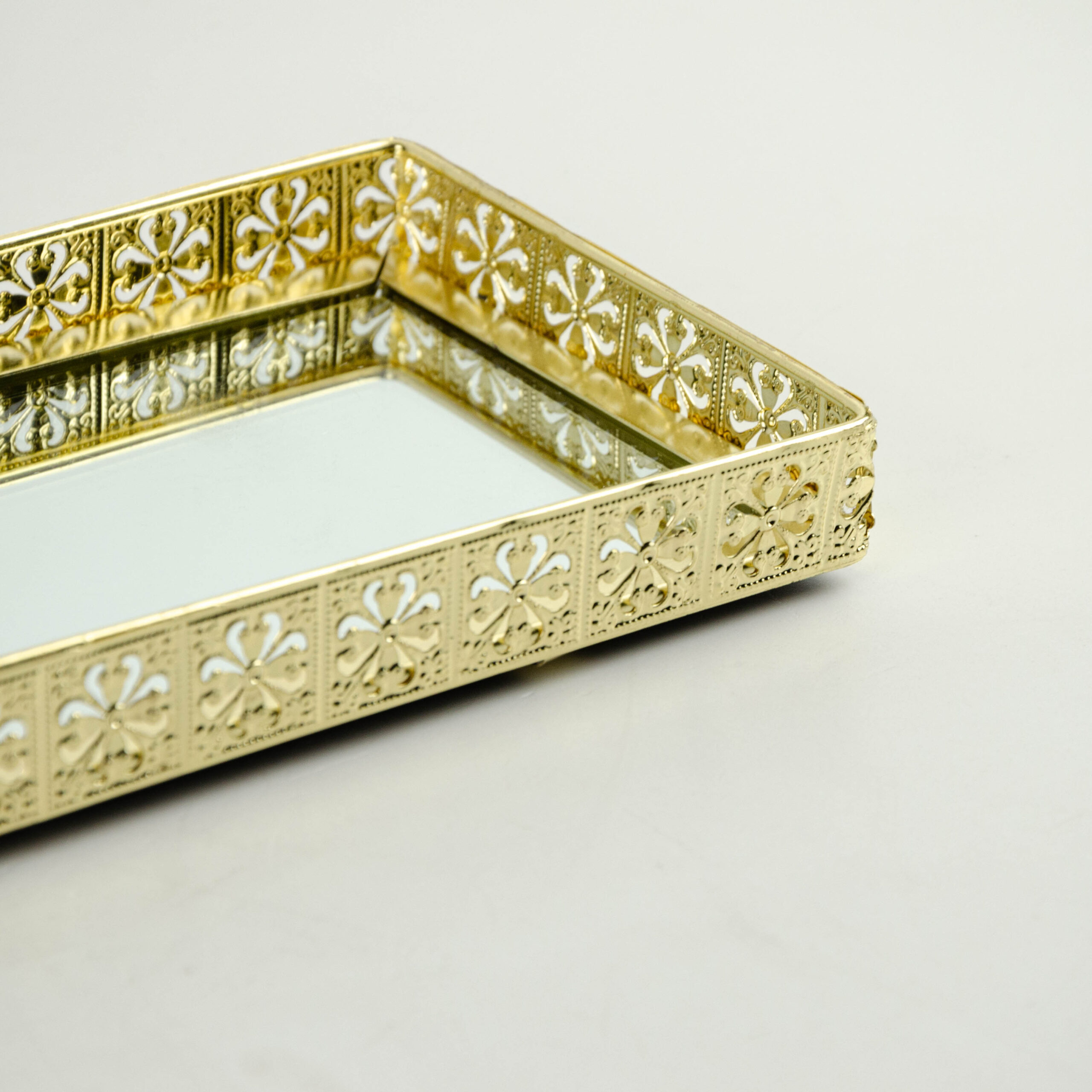 Vassoio specchio rettangolare Gioiello oro oro in metallo, vetro stile  moderno