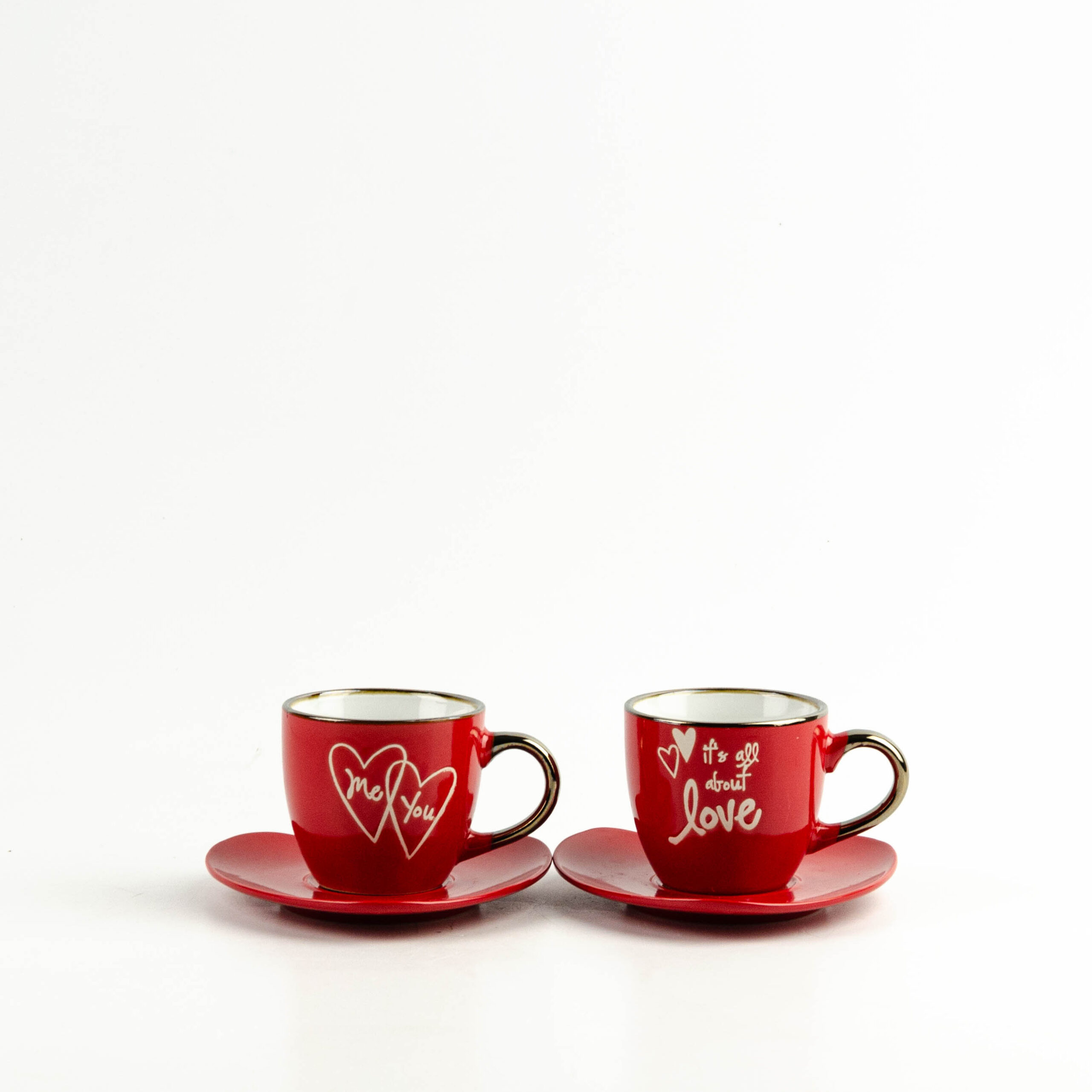 Set 2 tazze da thè Love rosso rosso in ceramica stile