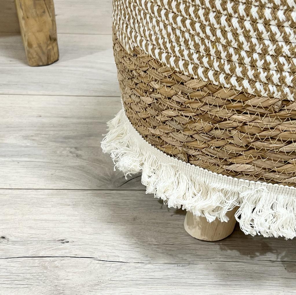 Pouf Hippie nappine grande naturale in giacinto d'acqua, legno stile  nordico