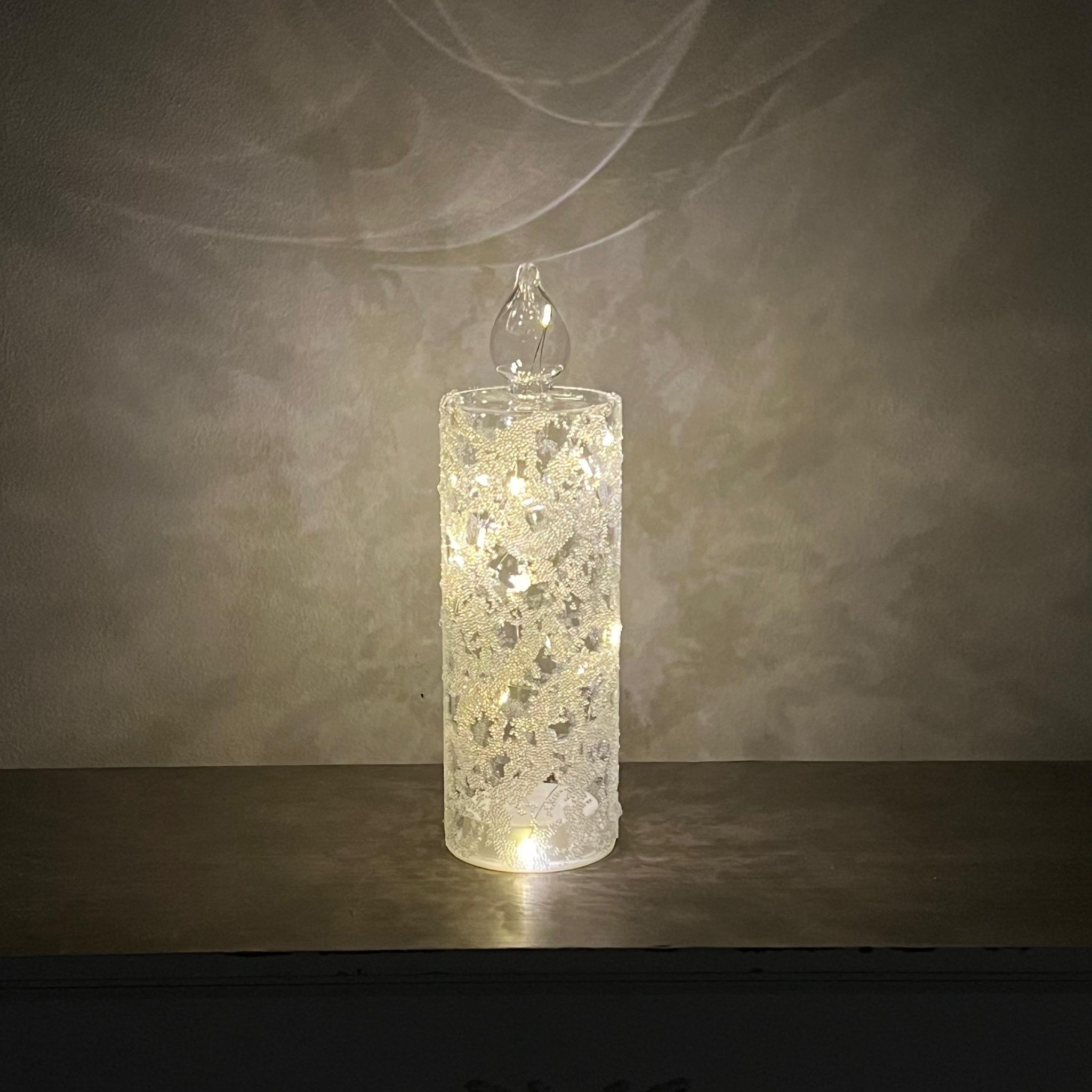 Candela in vetro con luci a led 