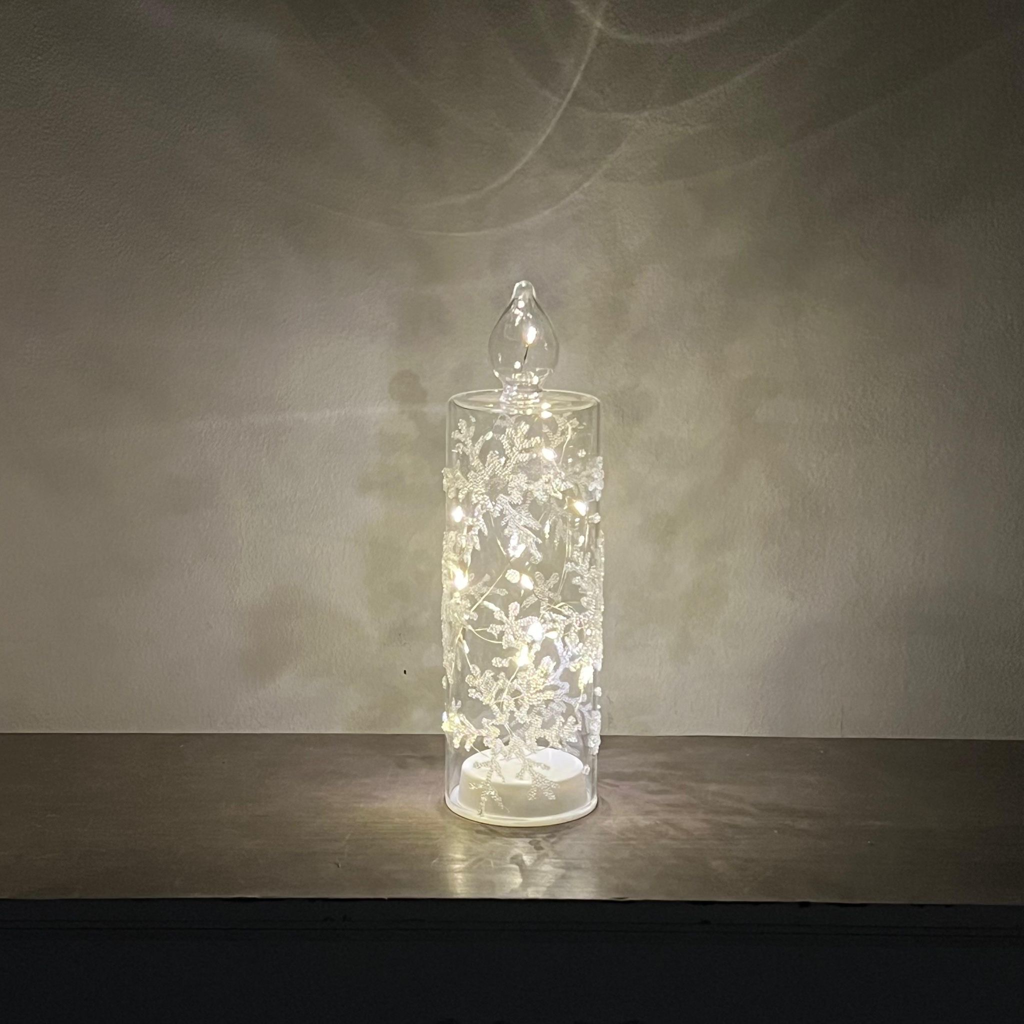 Candela in vetro con luci a led 