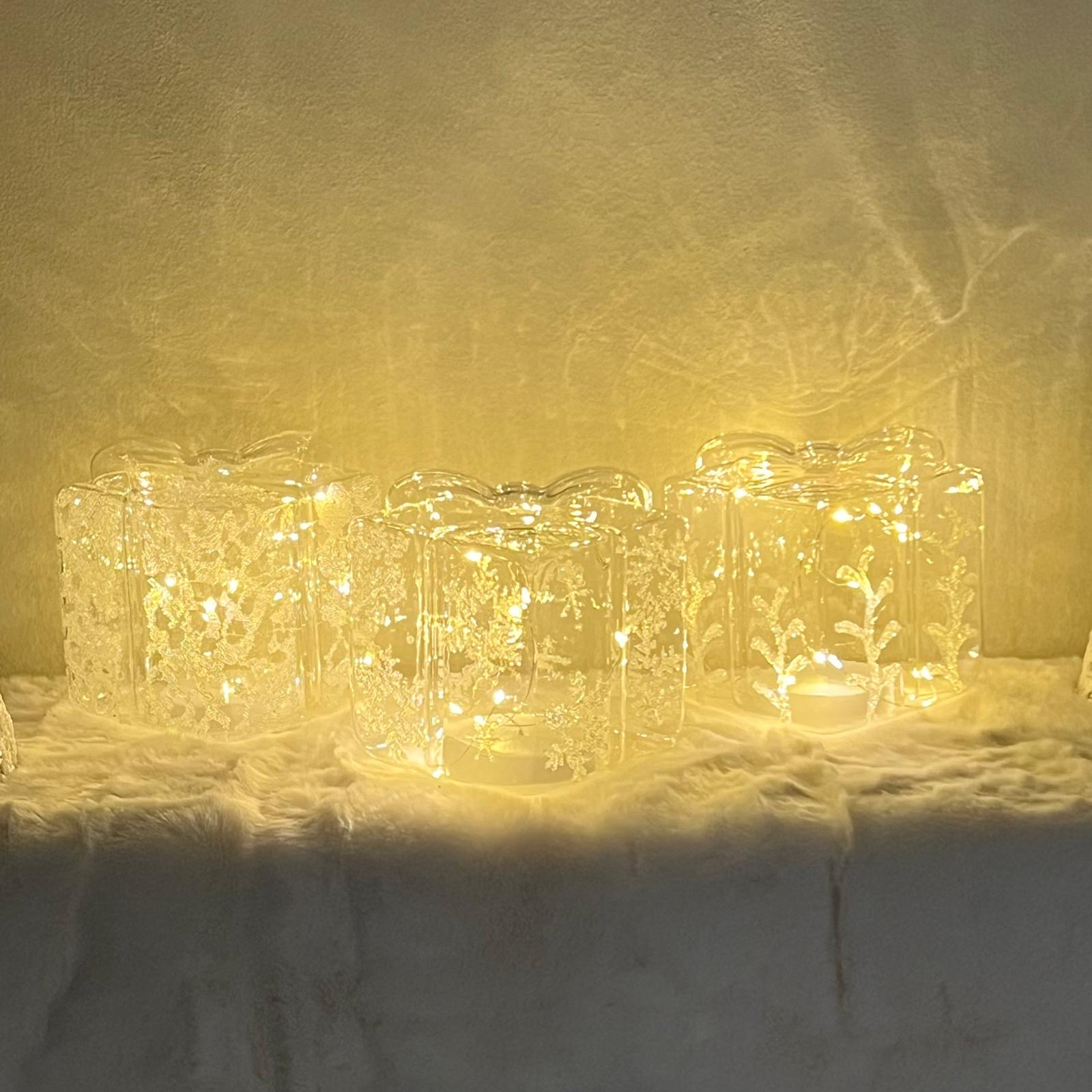 Pacco regalo in vetro con luci a led 
