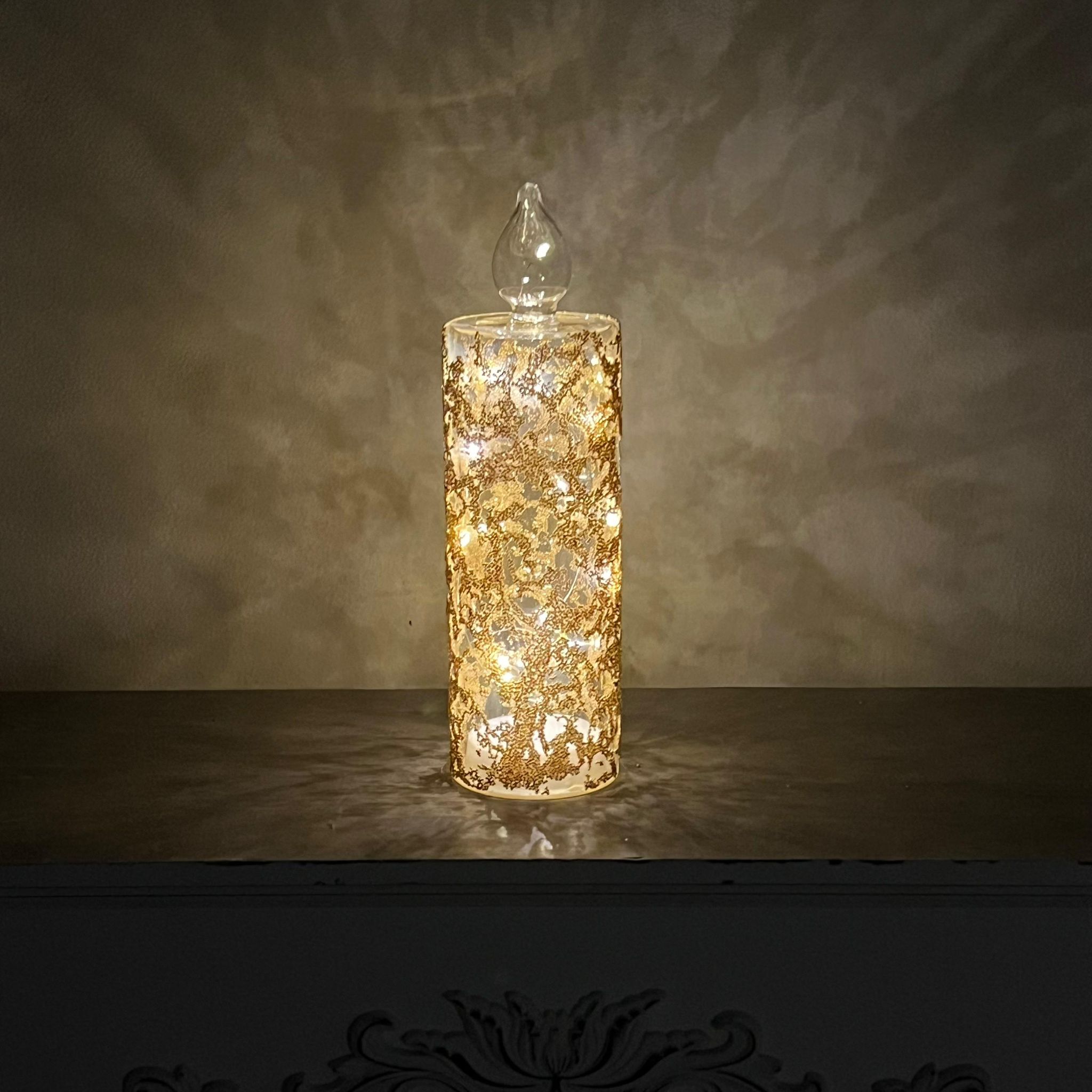Candela in vetro con luci a led 
