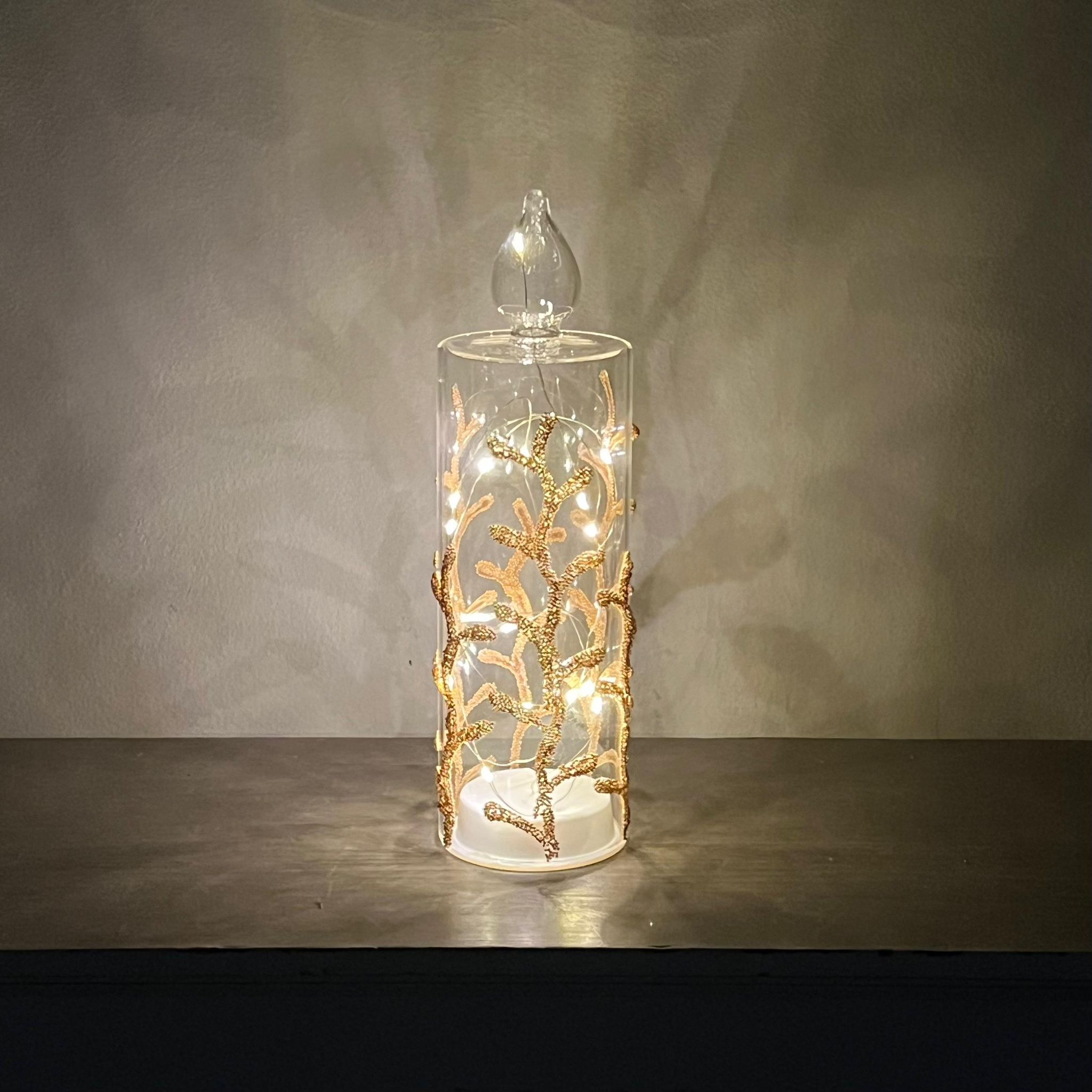 Candela in vetro con luci a led 