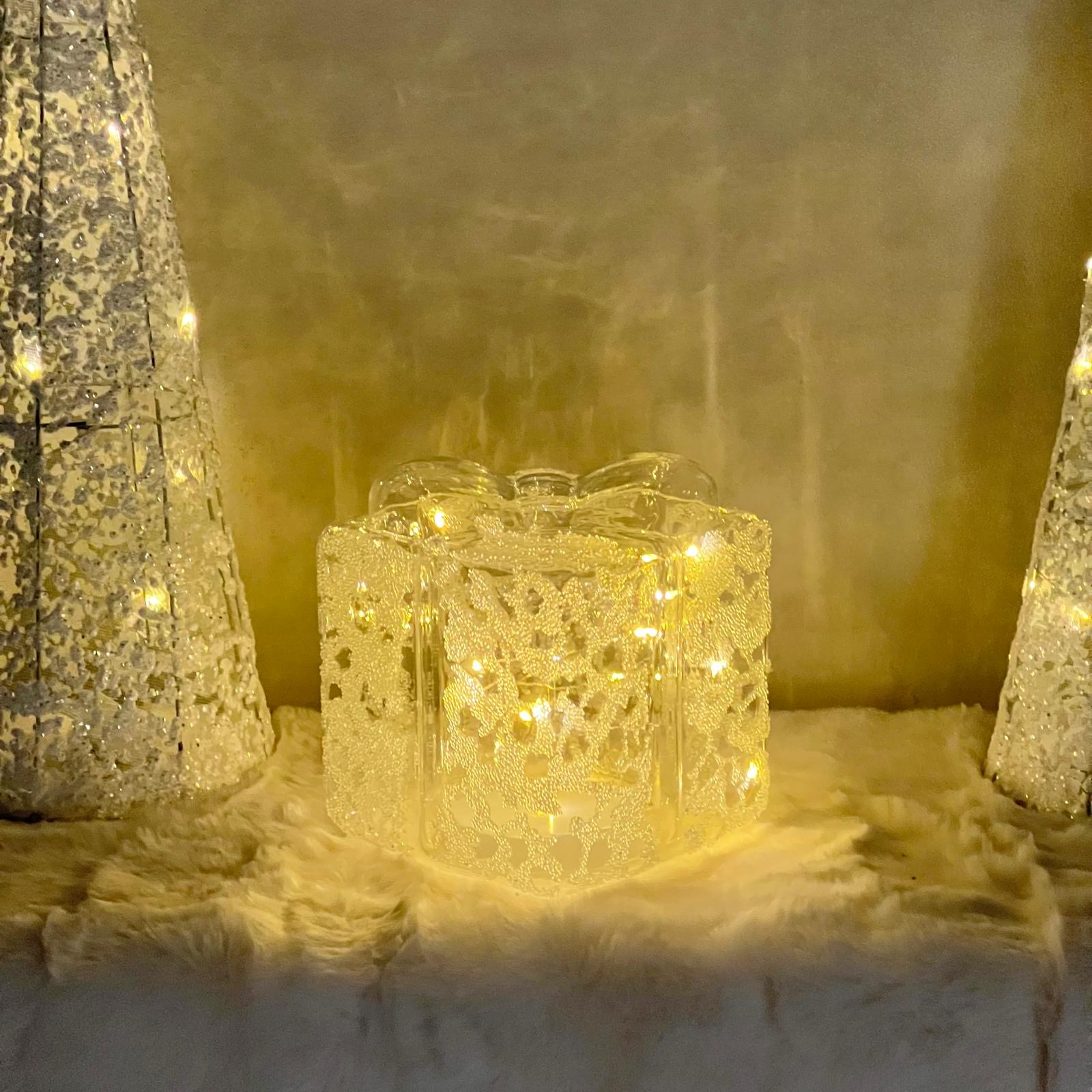 Pacco regalo in vetro con luci a led 