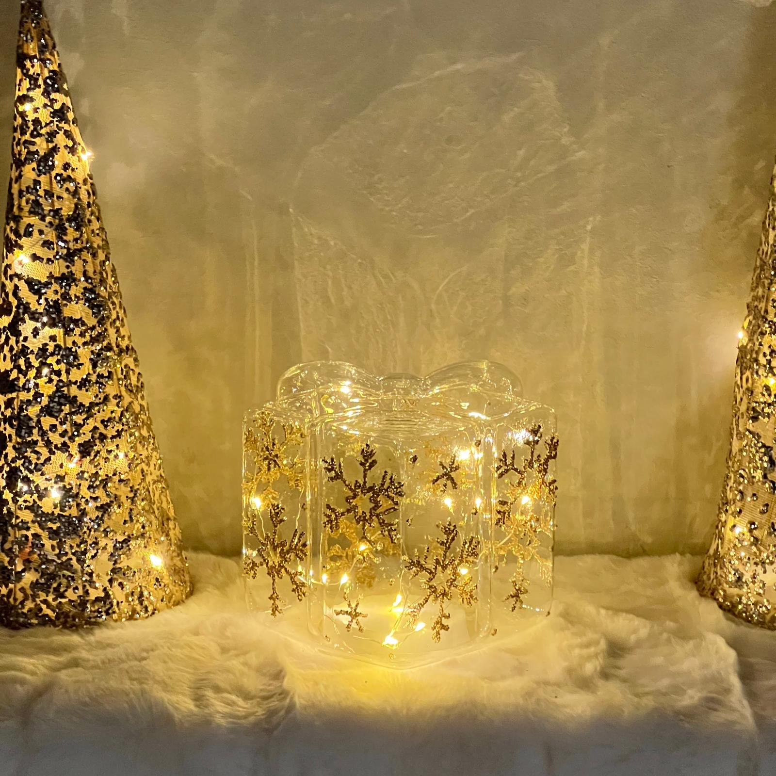 Pacco regalo in vetro con luci a led 