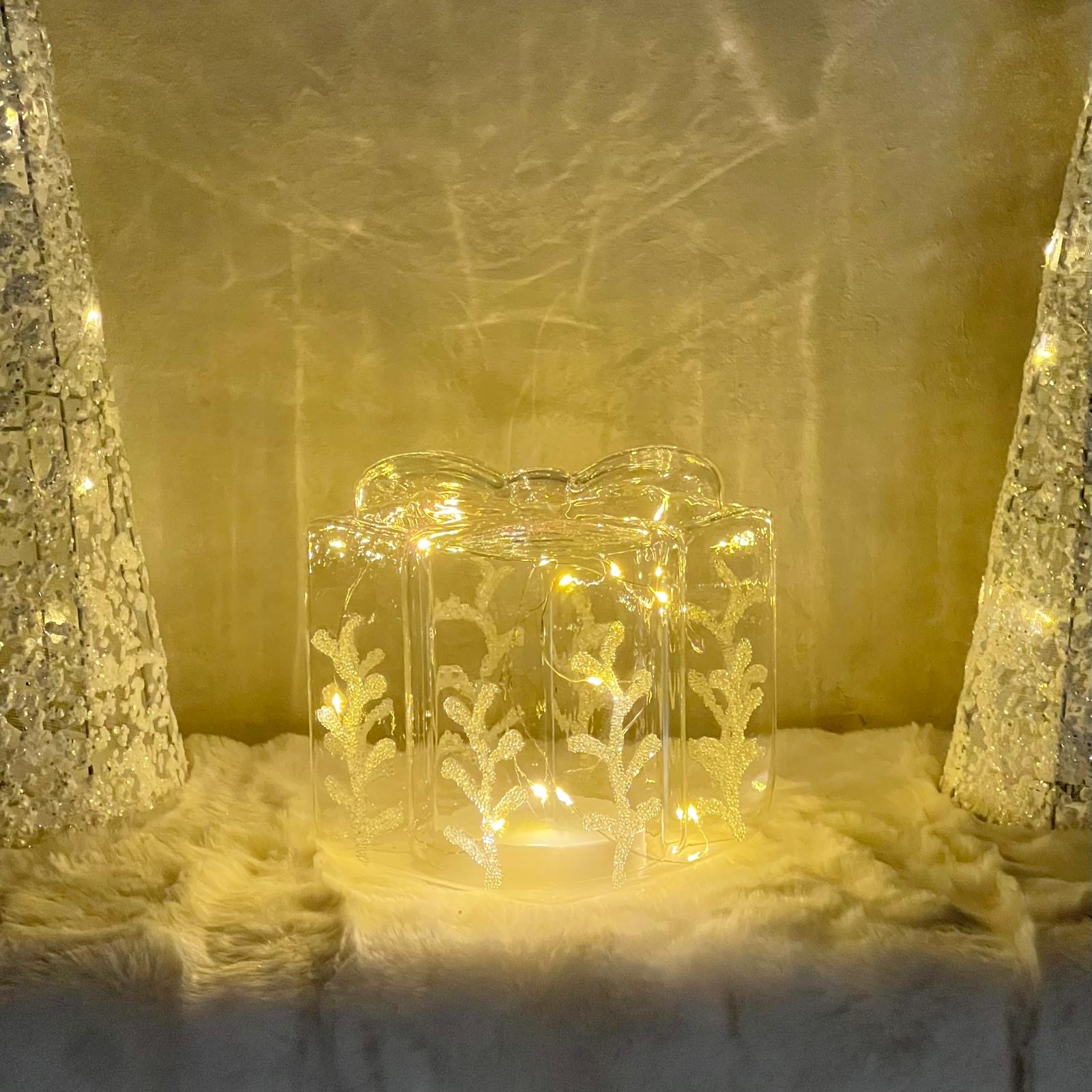 Pacco regalo in vetro con luci a led 
