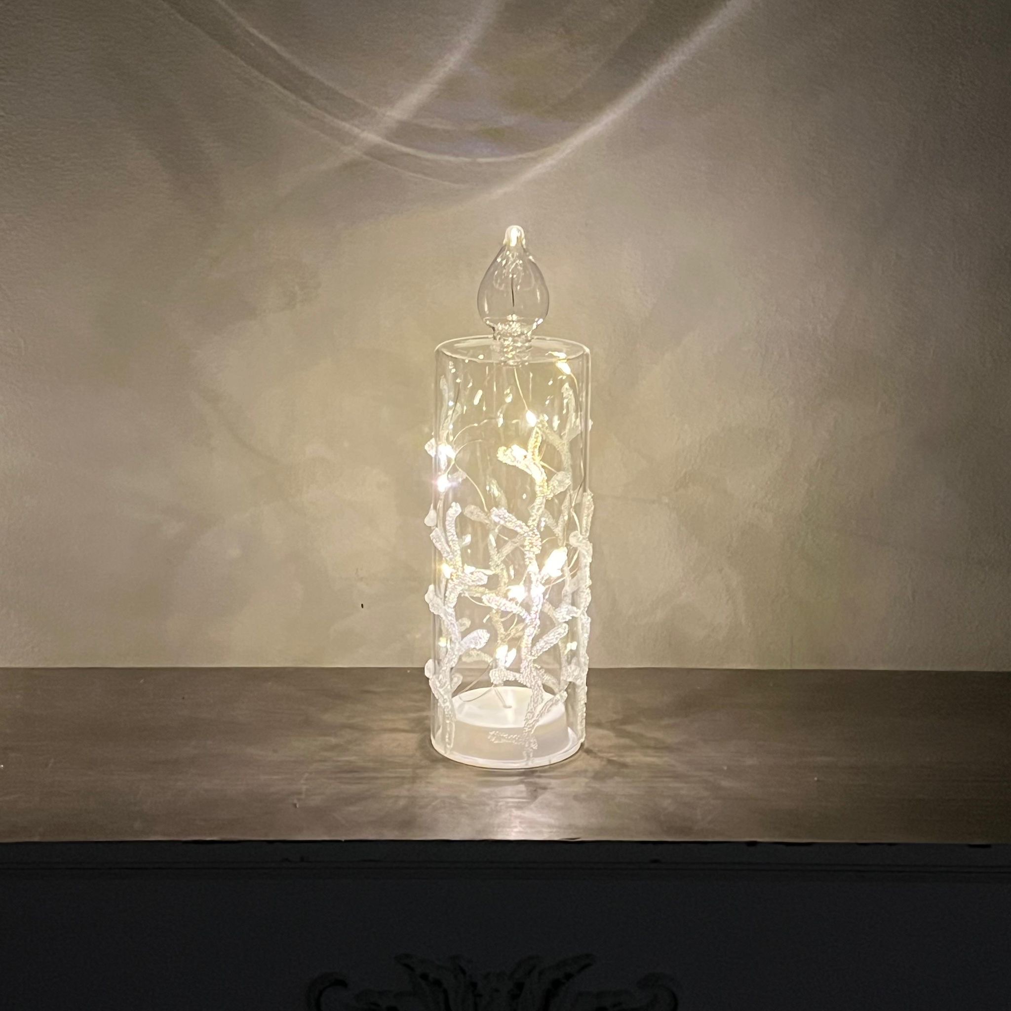 Candela in vetro con luci a led 