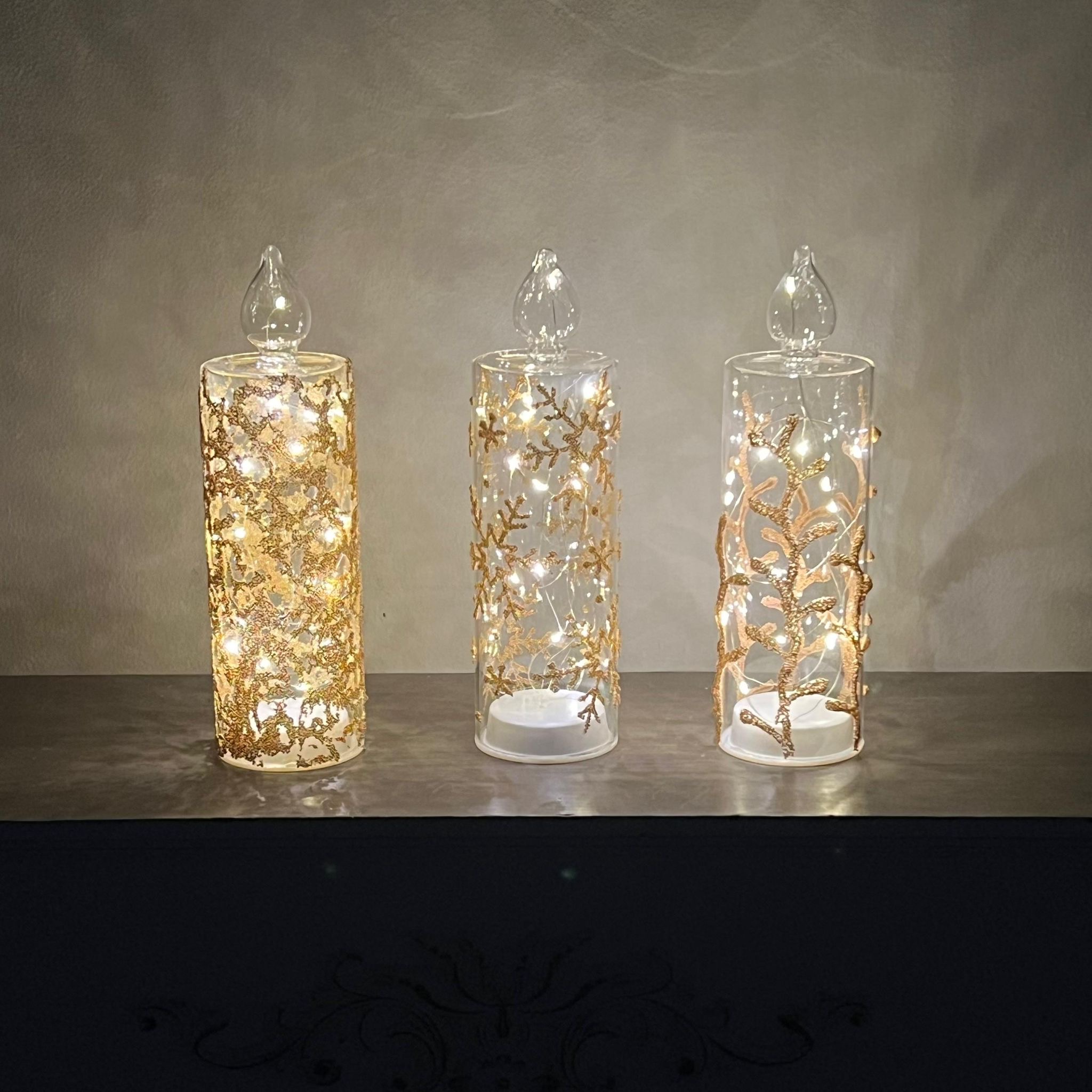 Candela in vetro con luci a led 