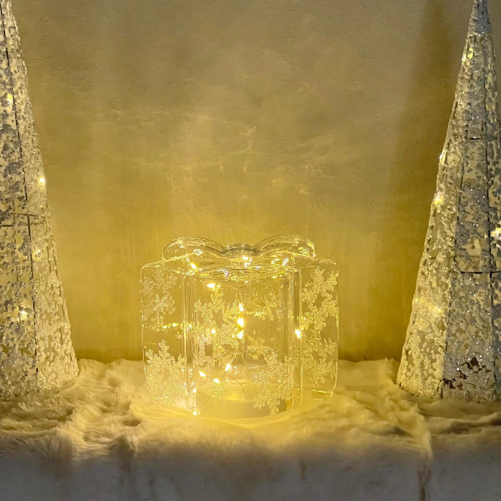 Pacco regalo in vetro con luci a led 