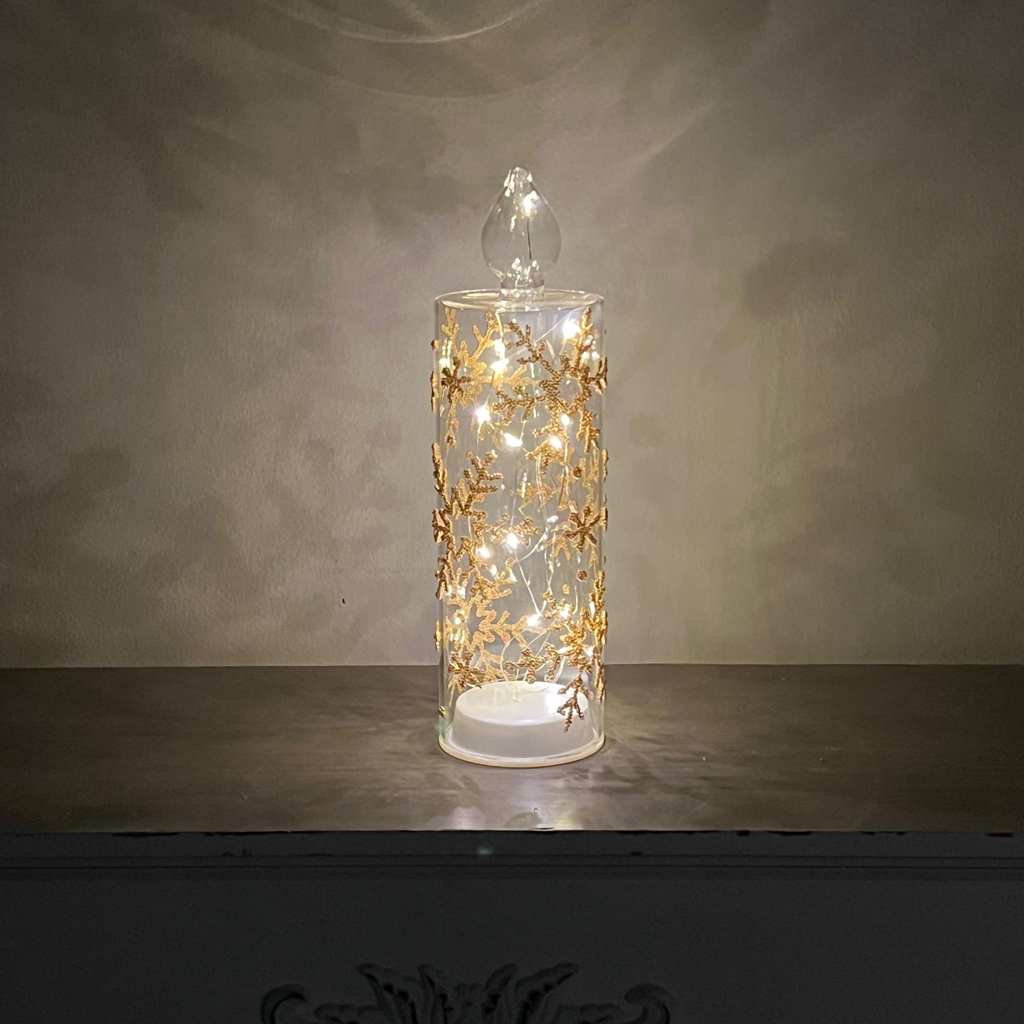 Candela in vetro con luci a led 