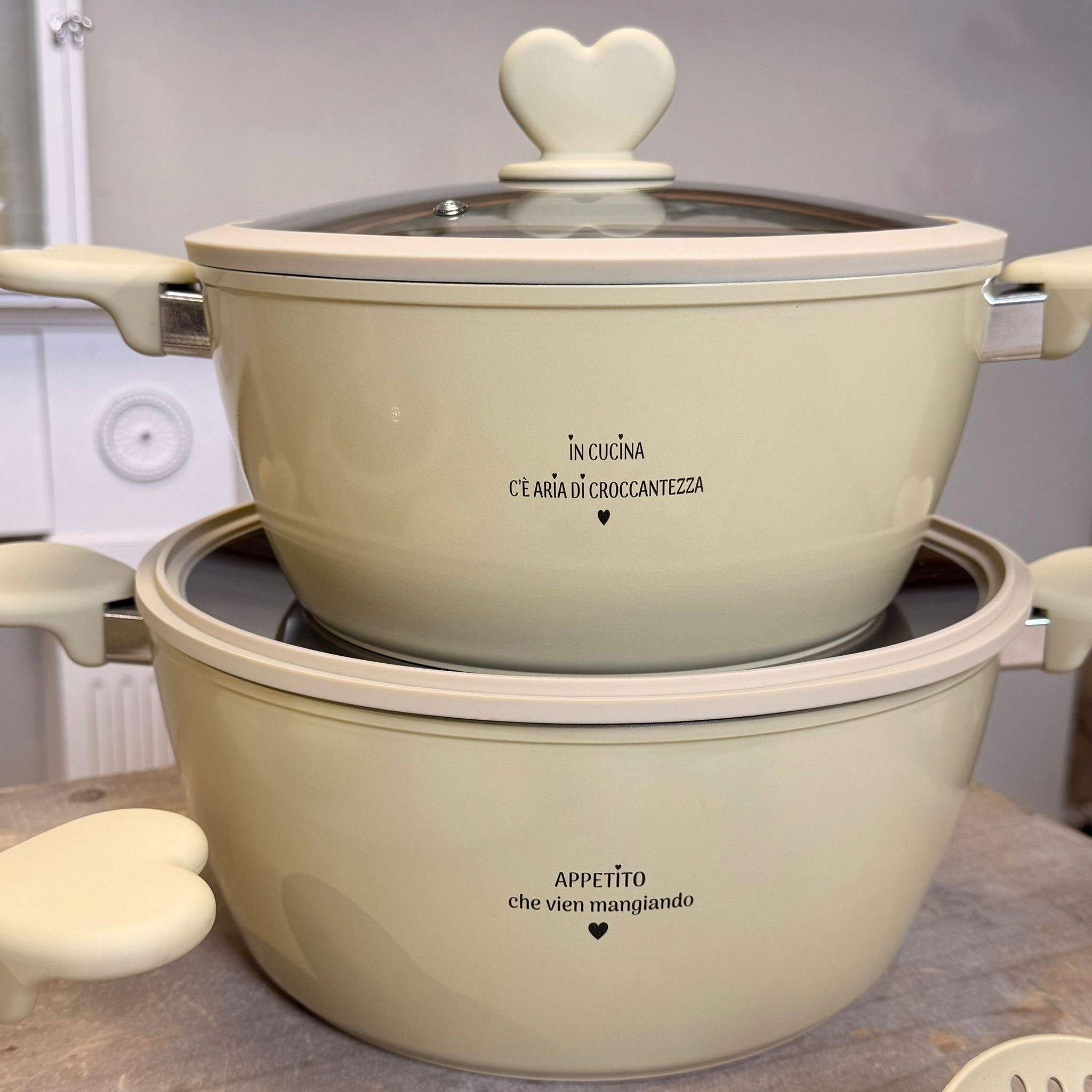 Set 3 casseruole + coperchi + mestoli 