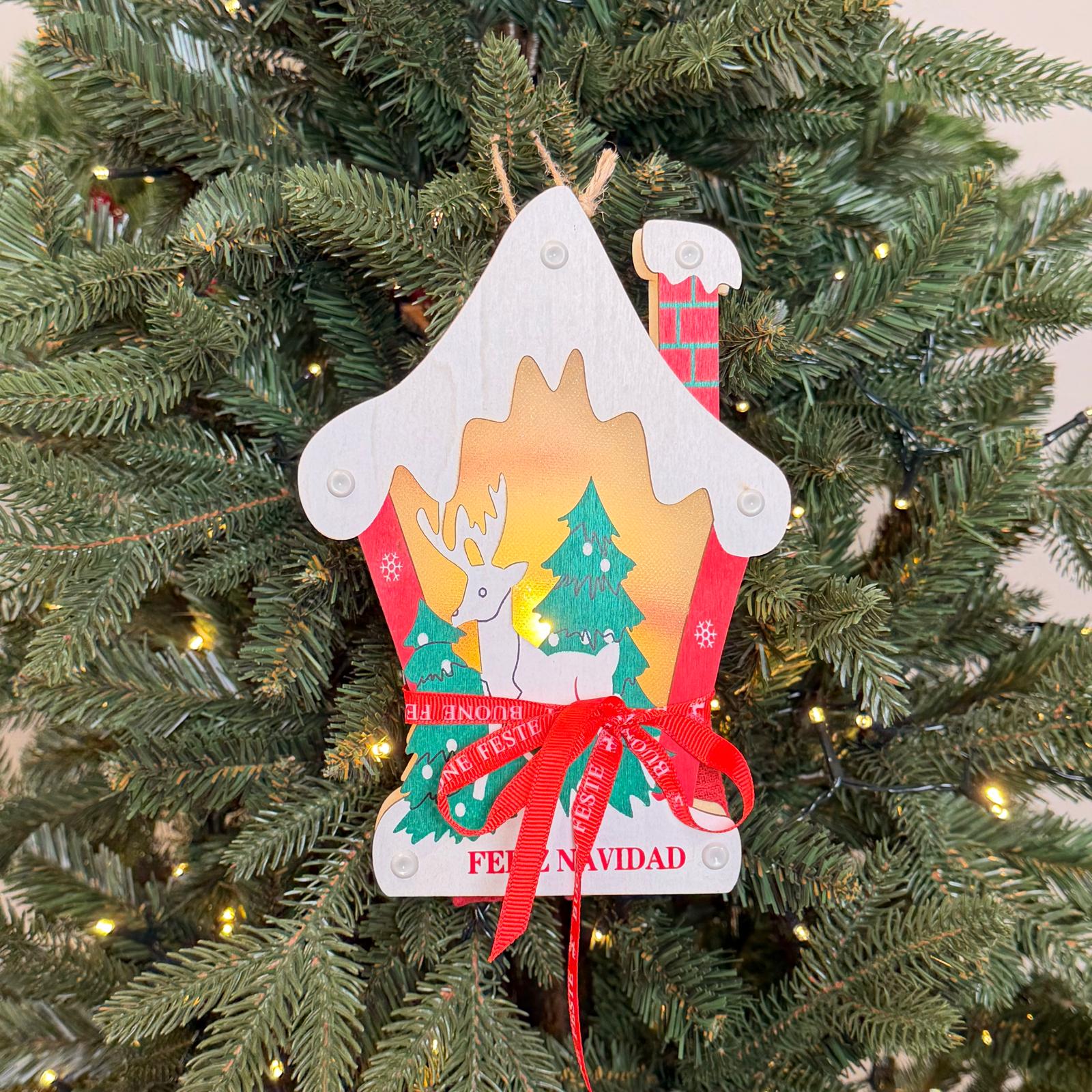 Set regalo decor. legno luminosa + 2 canovacci 