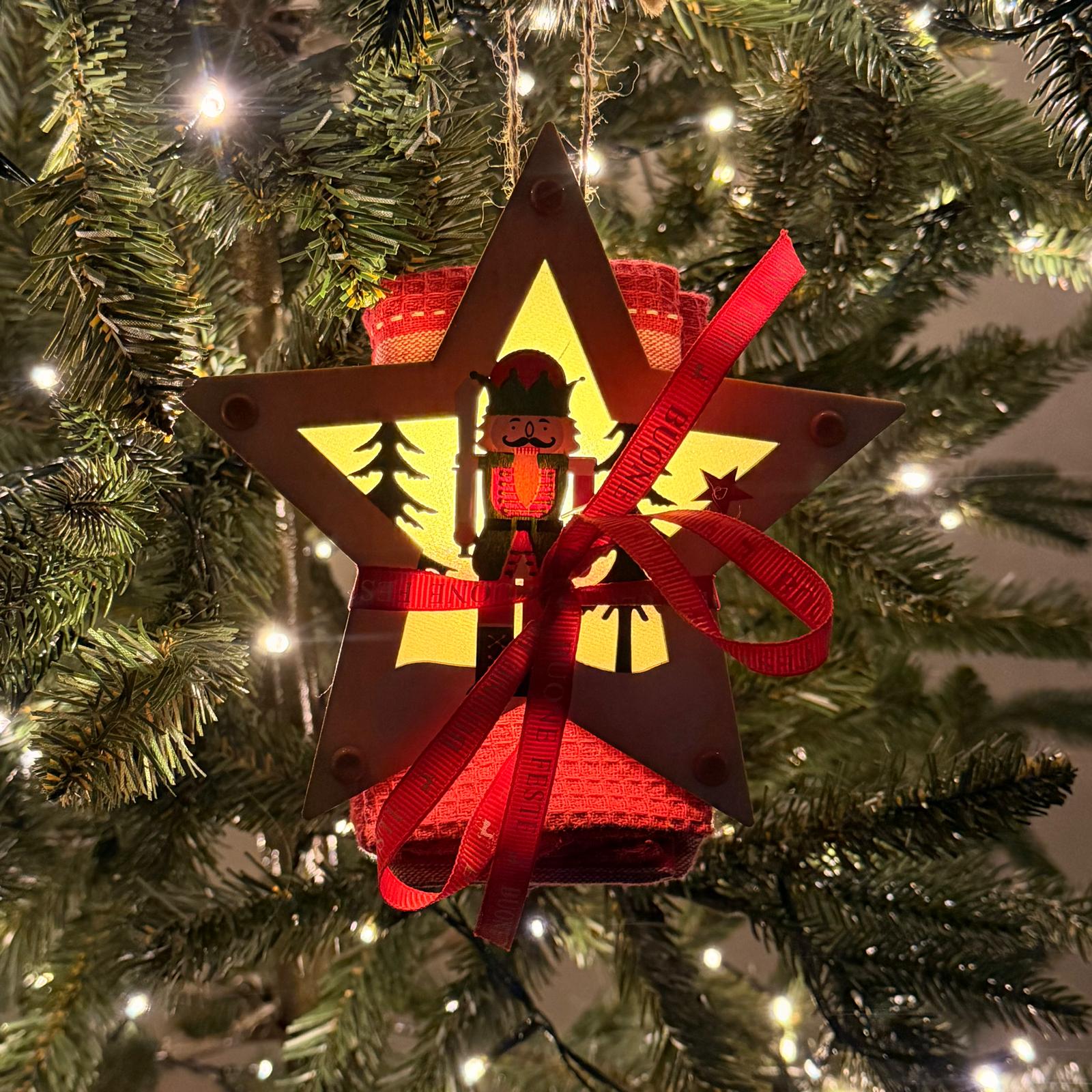 Set regalo decor. legno luminosa + 2 canovacci 