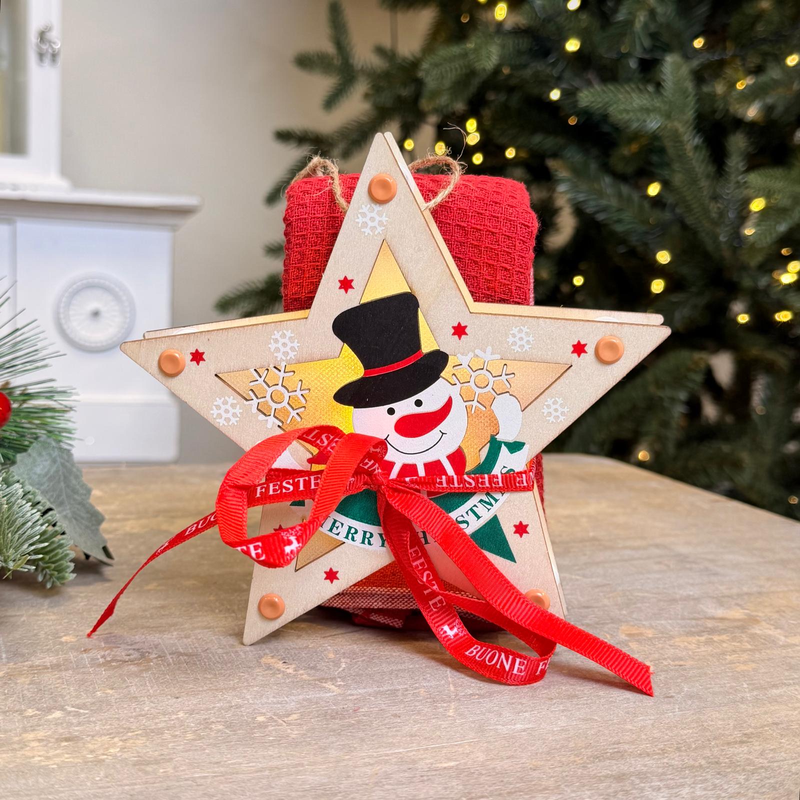 Set regalo decor. legno luminosa + 2 canovacci 