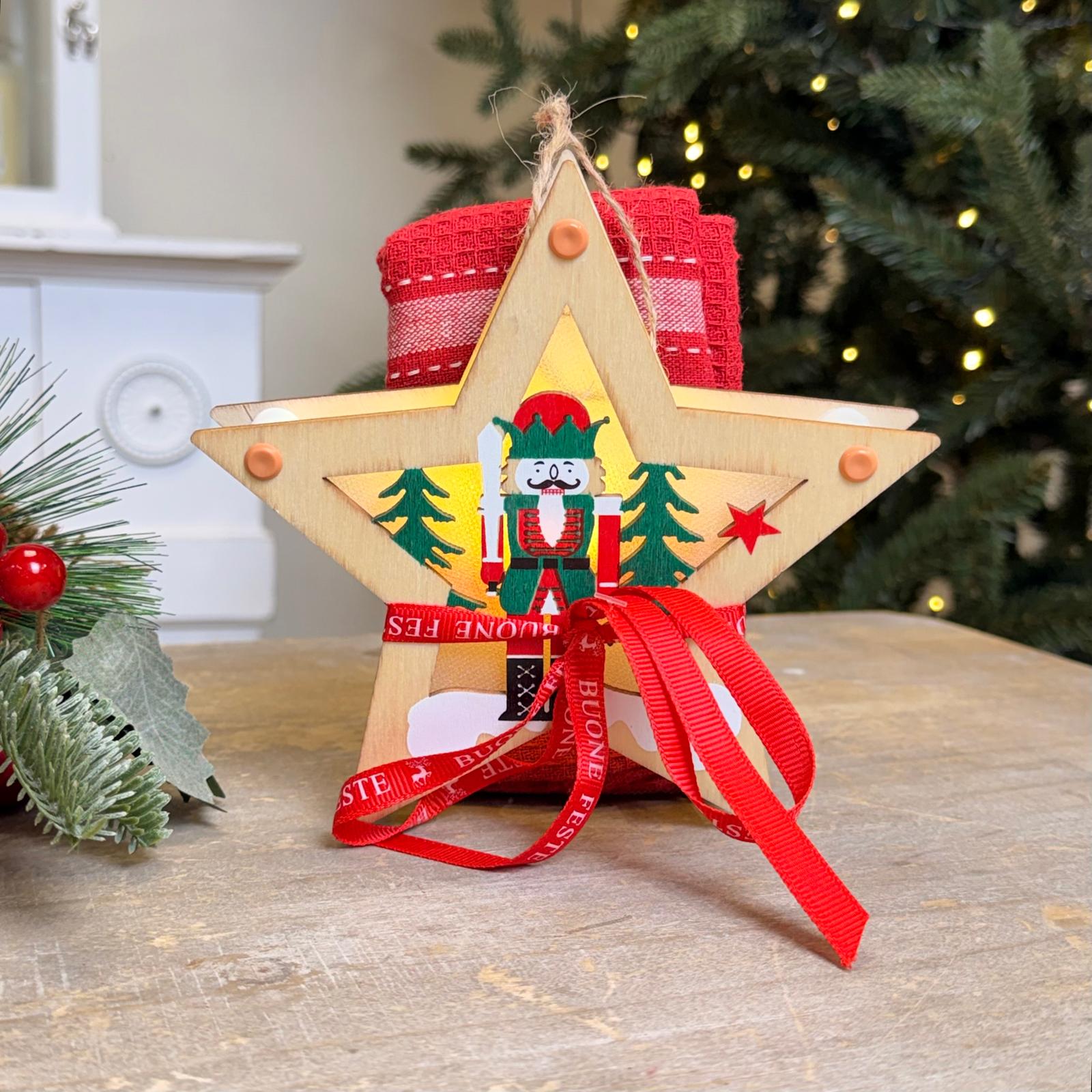 Set regalo decor. legno luminosa + 2 canovacci 