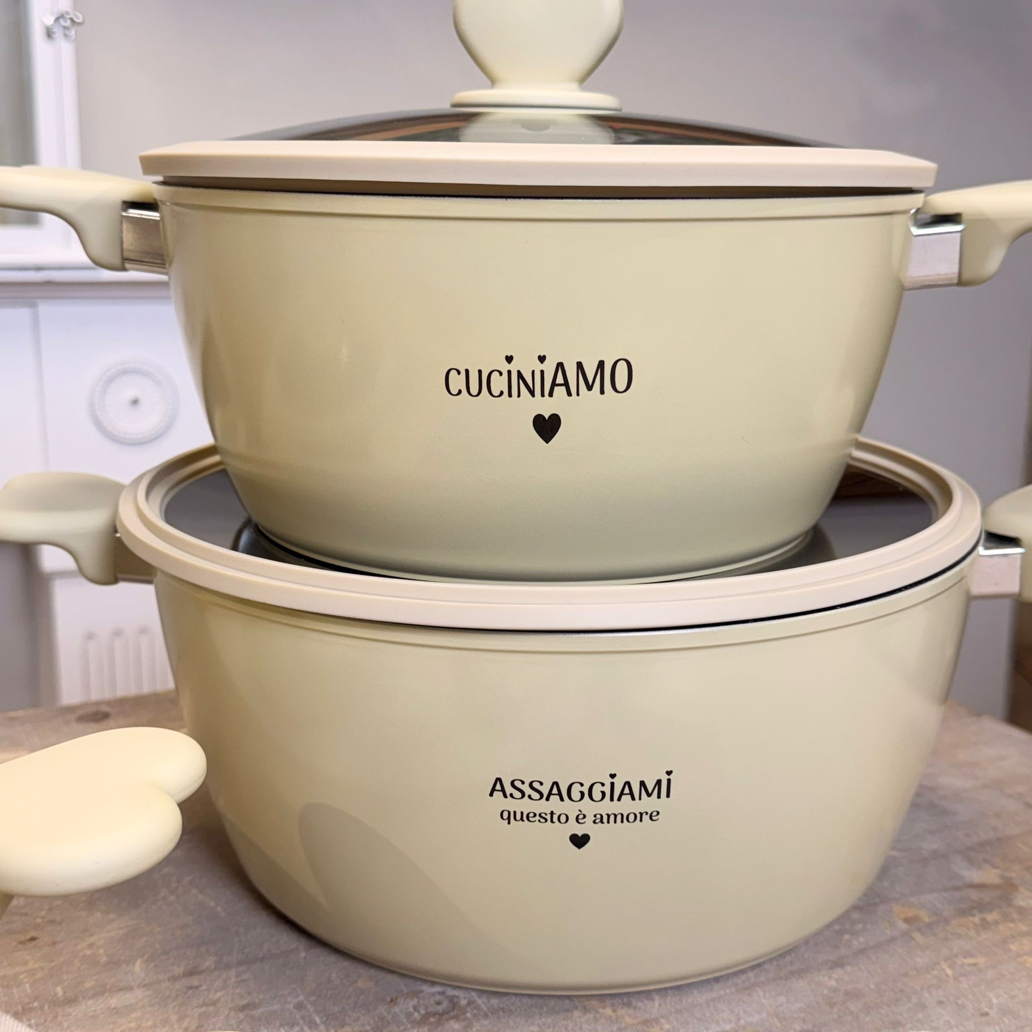 Set 3 casseruole + coperchi + mestoli 