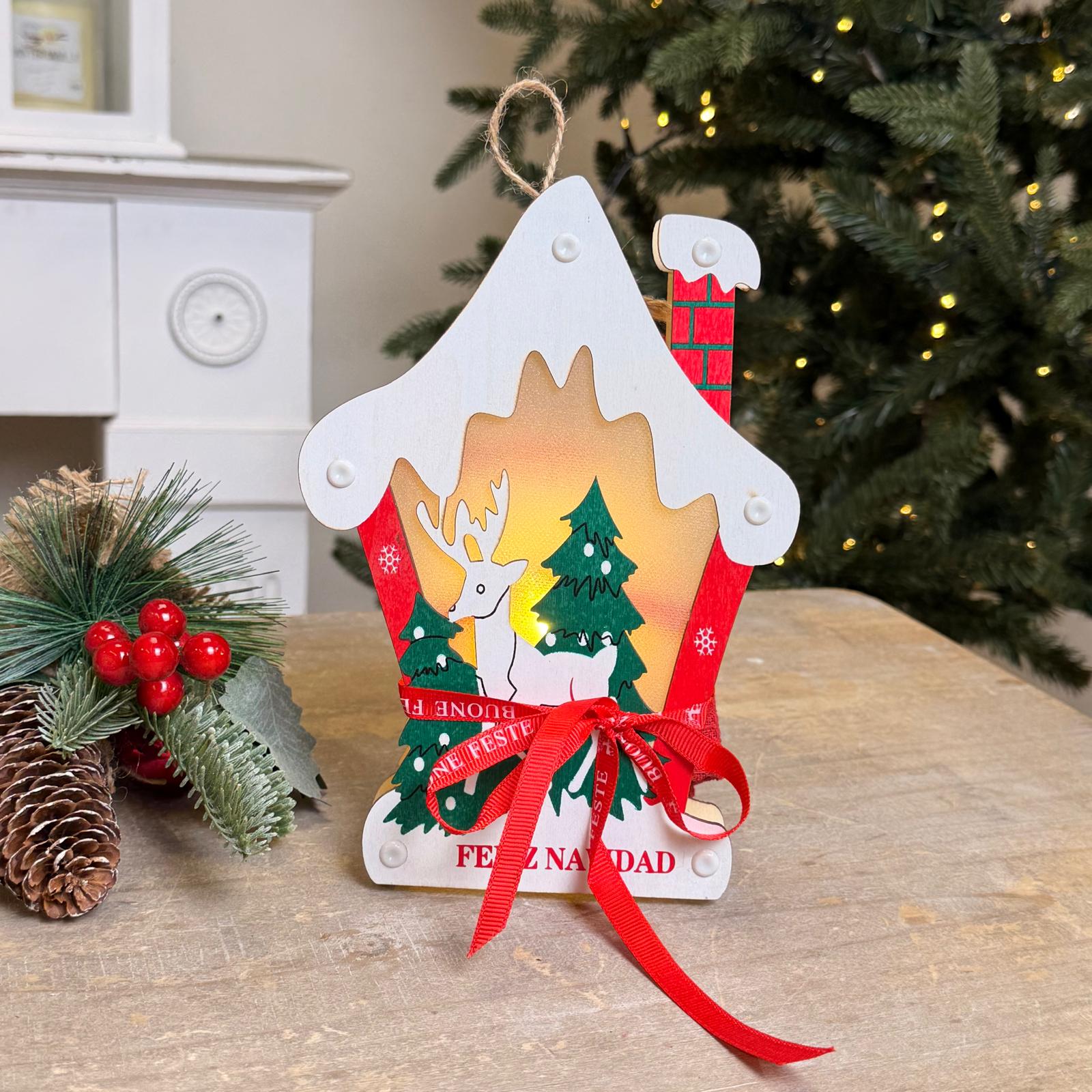 Set regalo decor. legno luminosa + 2 canovacci 