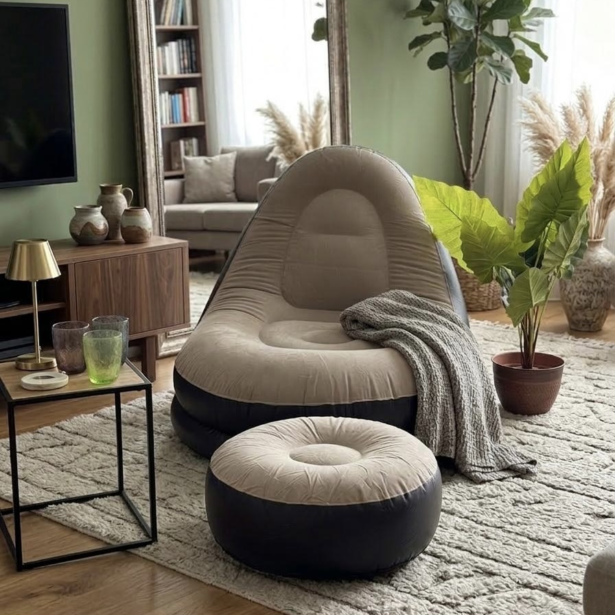 Poltrona gonfiabile + pouf e gonfietto tortora