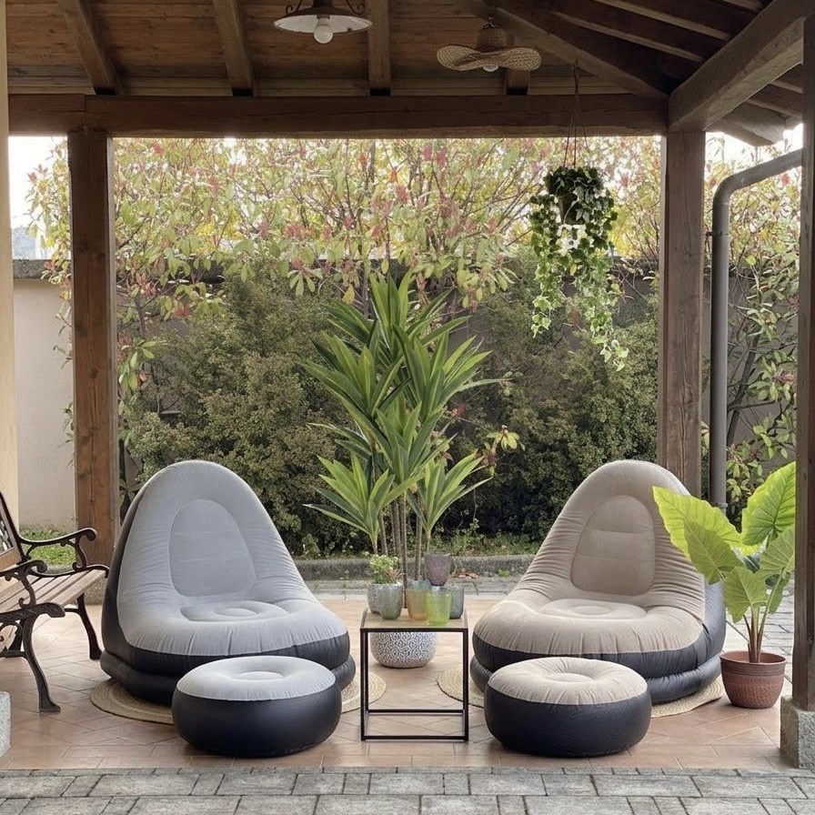 Poltrona gonfiabile + pouf e gonfietto tortora