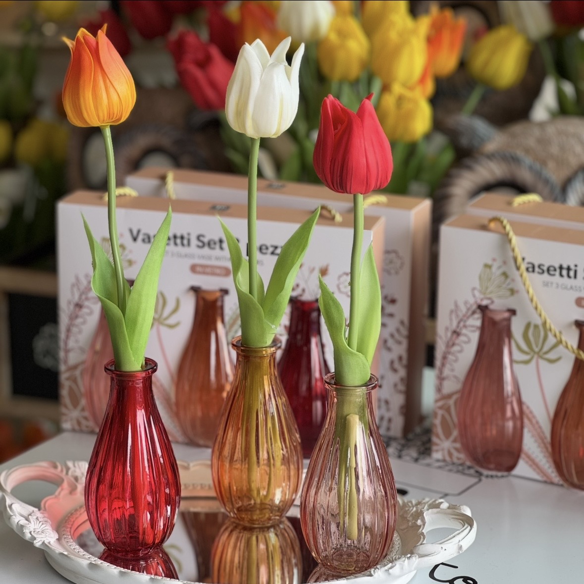 Set 3 vasetti in vetro 