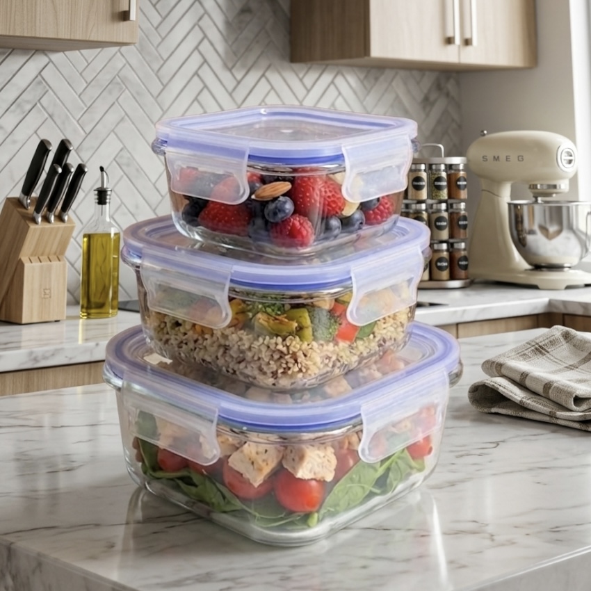 Set 3 contenitori in vetro 