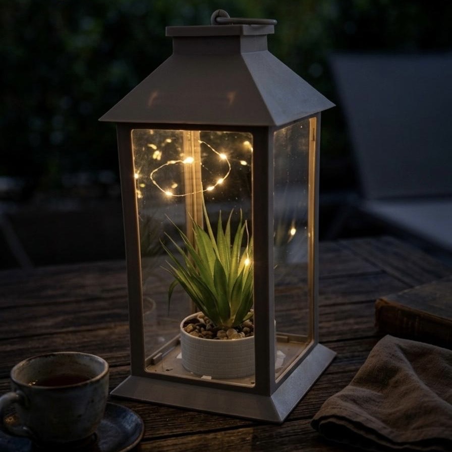Lanterna con luci e piantina 