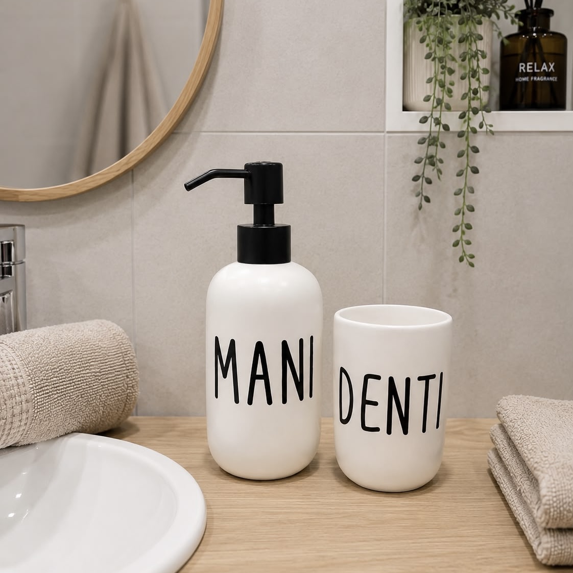 Set bagno dispenser + porta spazzolini bianco