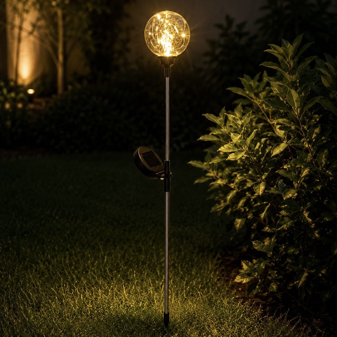 Lampada sferica solare led con picchetto