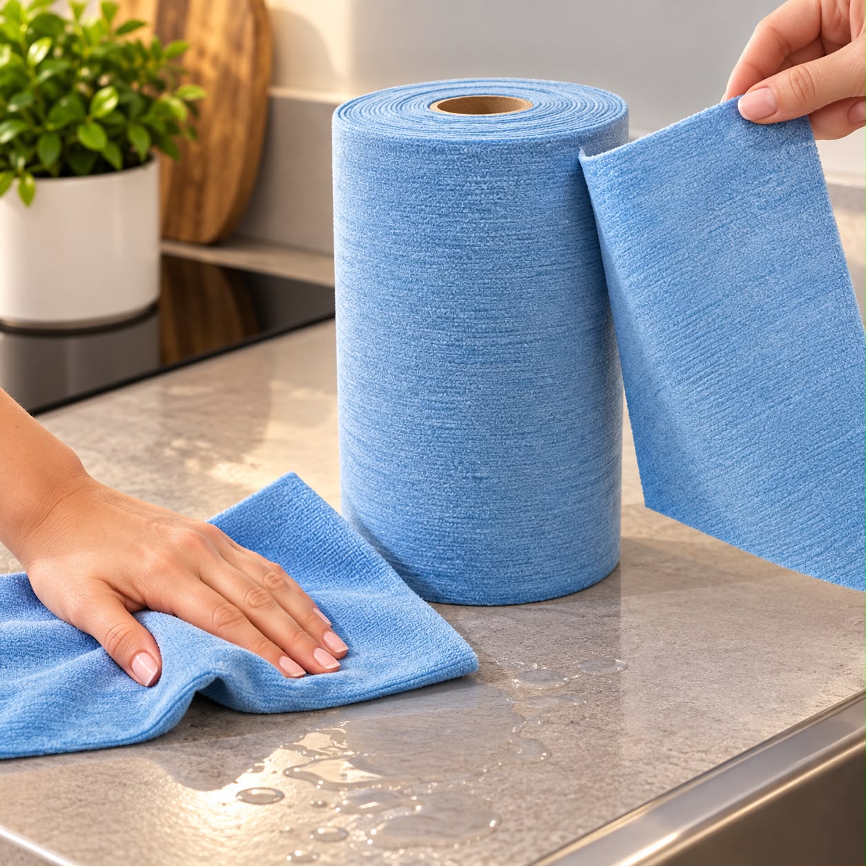 Rotolo 30 panni multiuso in microfibra azzurro