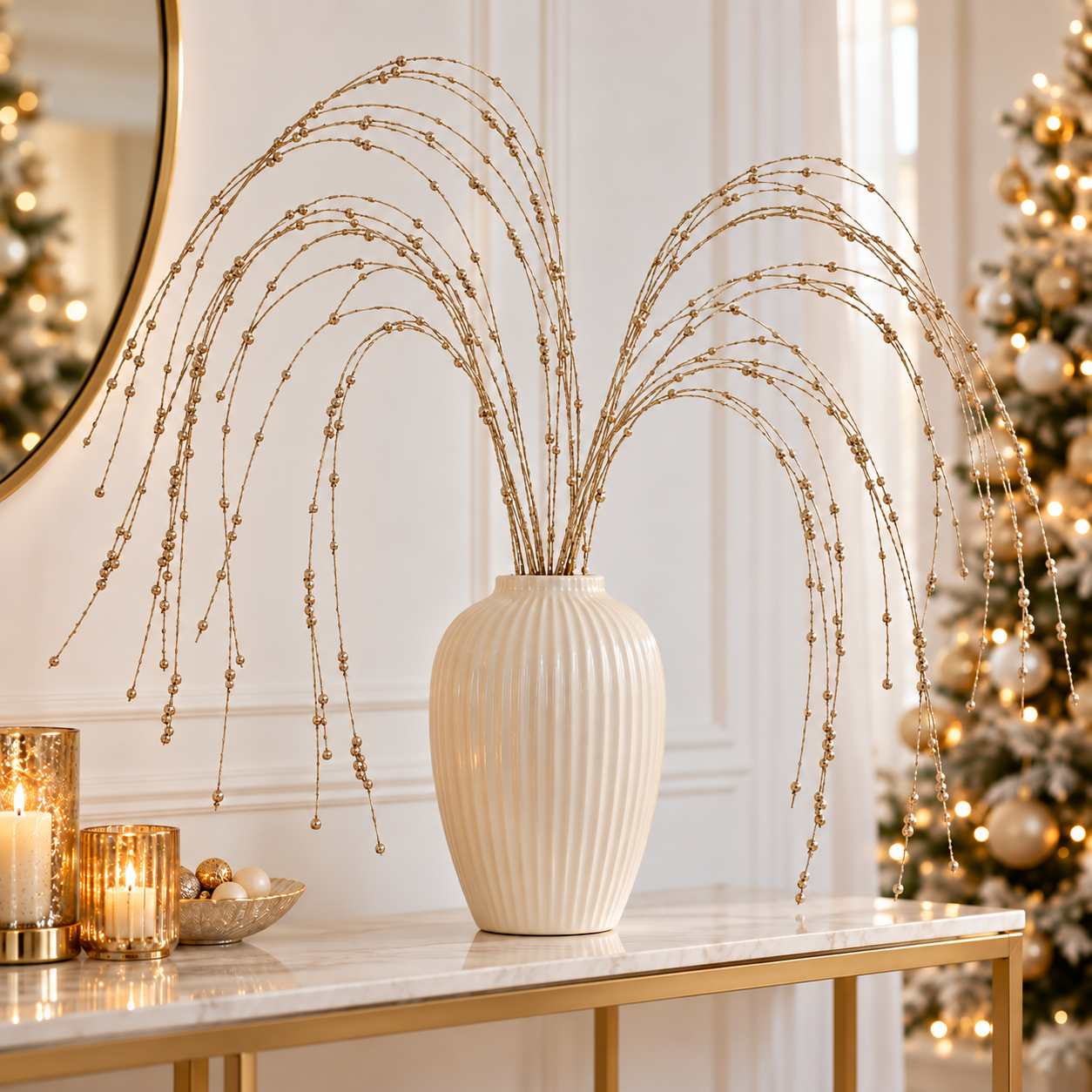 Stelo cadente oro glitter con bacche h90cm