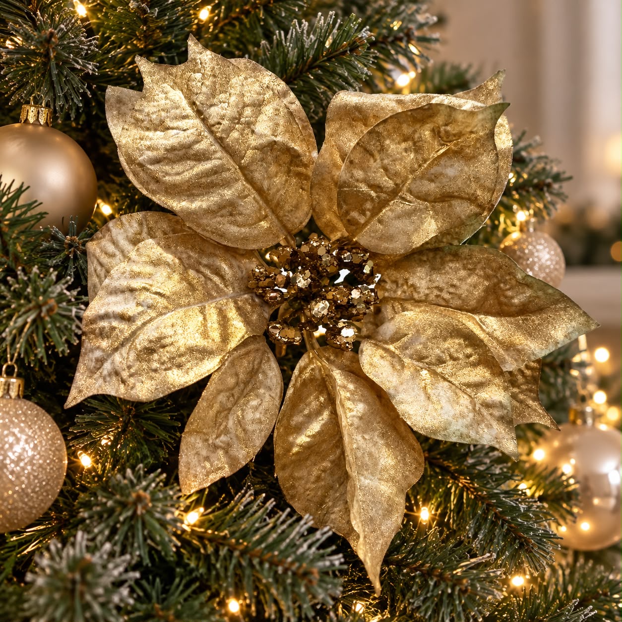 Stelo stella di natale dorata h32